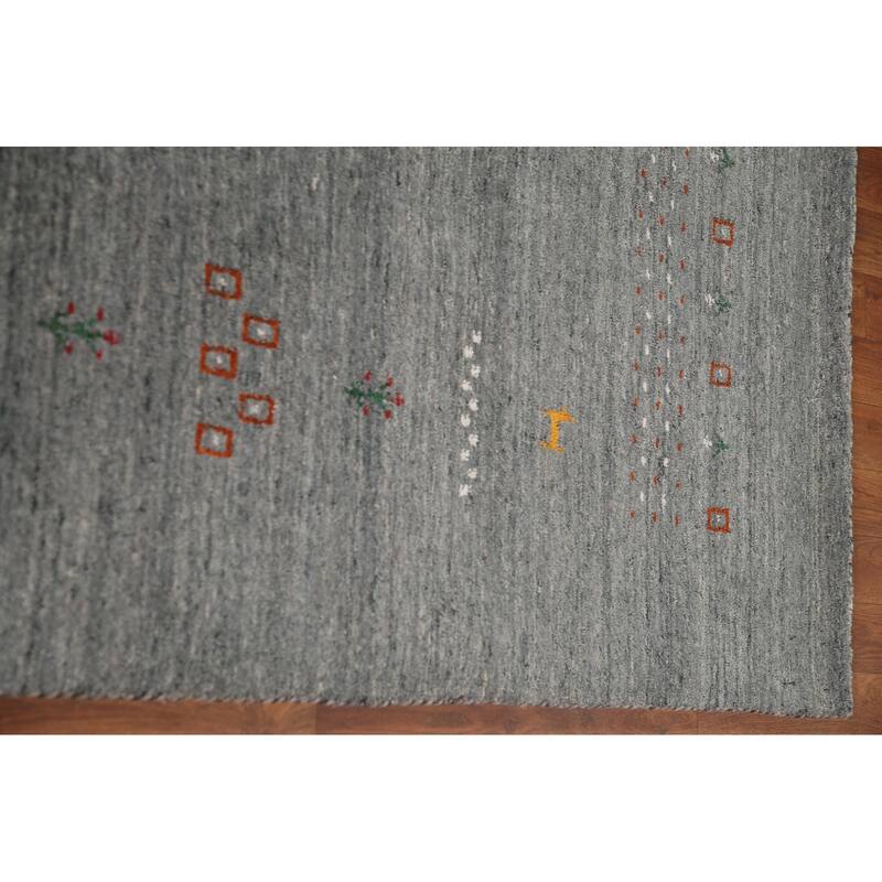 Silver Gray Gabbeh Living Room Area Rug Hand-Knotted Wool Carpet - 8'0"x 9'11"