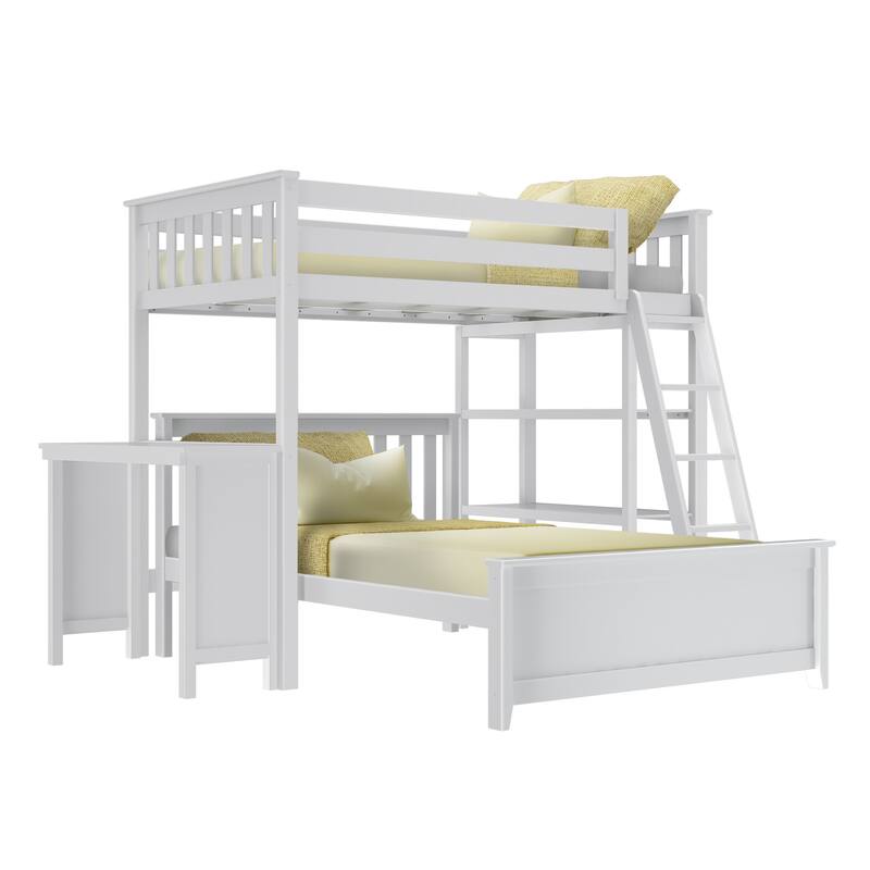 Max and Lily L Shaped Twin over Full Bunk Bed with Bookcase and Desk