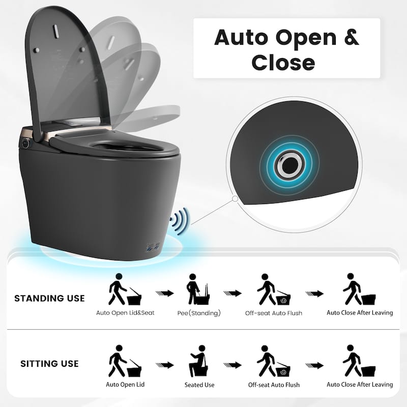 Elongated Smart Toilet with Bidet Wash, Heated Seat, Warm Air Dry, Remote Control, Auto Flush, LED Display