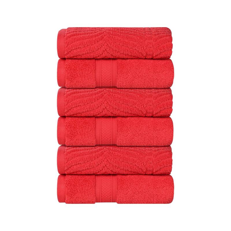 Superior Chevron Zero Twist Solid and Jacquard Cotton Hand Towel Set of 6