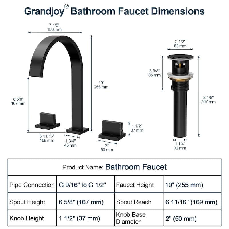 GRANDJOY High Arc Double Handle Bathroom Sink Faucet with Drain