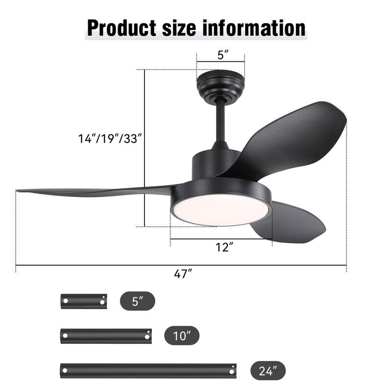 47 Inch Ceiling Fan with 22W LED Light and Remote Control