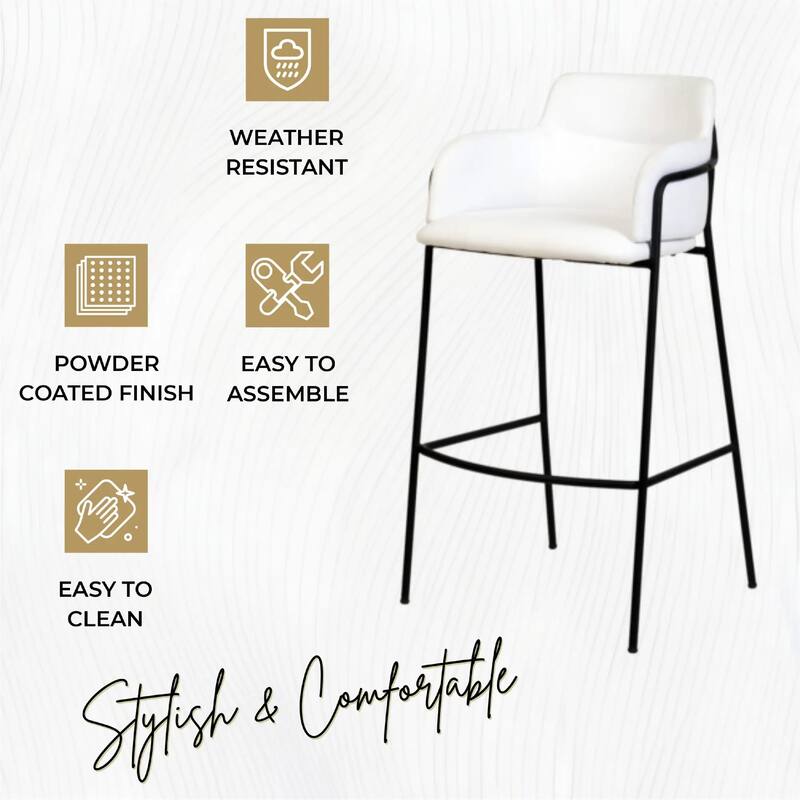 Axis 40" Upholstered Bar Stool - Counter Height Bar Stool with Black Stainless-Steel Frame and Footrest for Home Bar Set of 2
