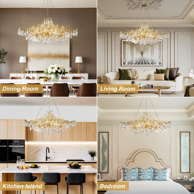 KAYLA 47.2" 14-Lights Gold Luxury Crystal Linear Chandelier - N/A