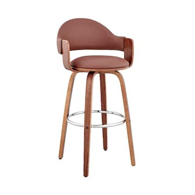 26 Inch Leatherette Barstool with Curved Cushioned Back - Brown - 20 L x 20 W x 36 H Inches