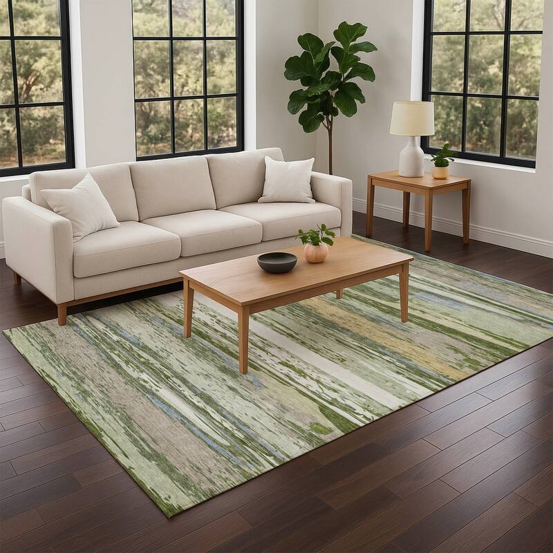 Machine Washable Indoor/ Outdoor Abstract Stripes Chantille Rug