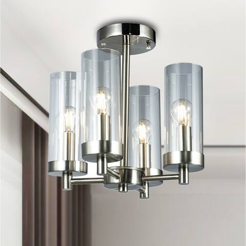 Renic Silver 4-Light Semi-Flushmount Ceiling Light Glass Pillar Shades
