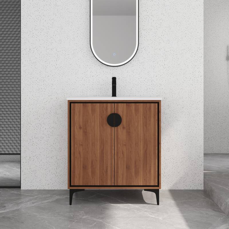 Bathroom Vanity With Sink In 24/30 Inch, Freestanding Bathroom Vanity With Soft Close Door and Adjustable Shelf - Brown - 30''W