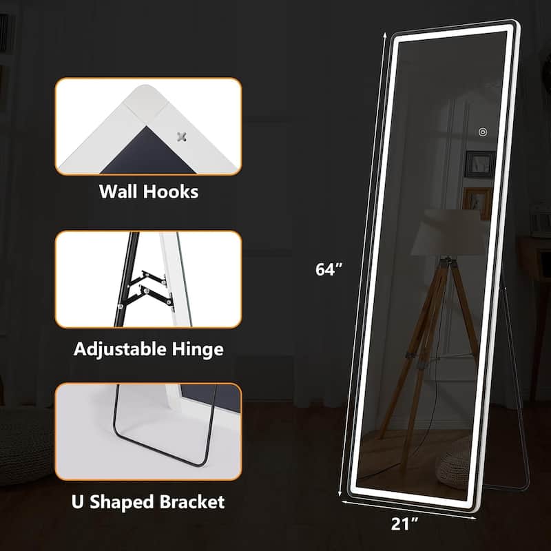 Floor Mirror with LED Light, Full Length Mirror with Stand, Hanging Mirror Wall Mounted Mirror, Full Body Mirror for Living Room