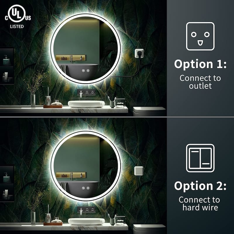 LED Lighted Dimmable Anti Fog Frameless Rounded Vanity Mirror