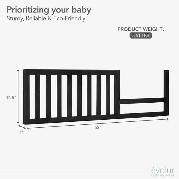 dimension image slide 0 of 3, Evolur Convertible Crib Toddler Guard Rail