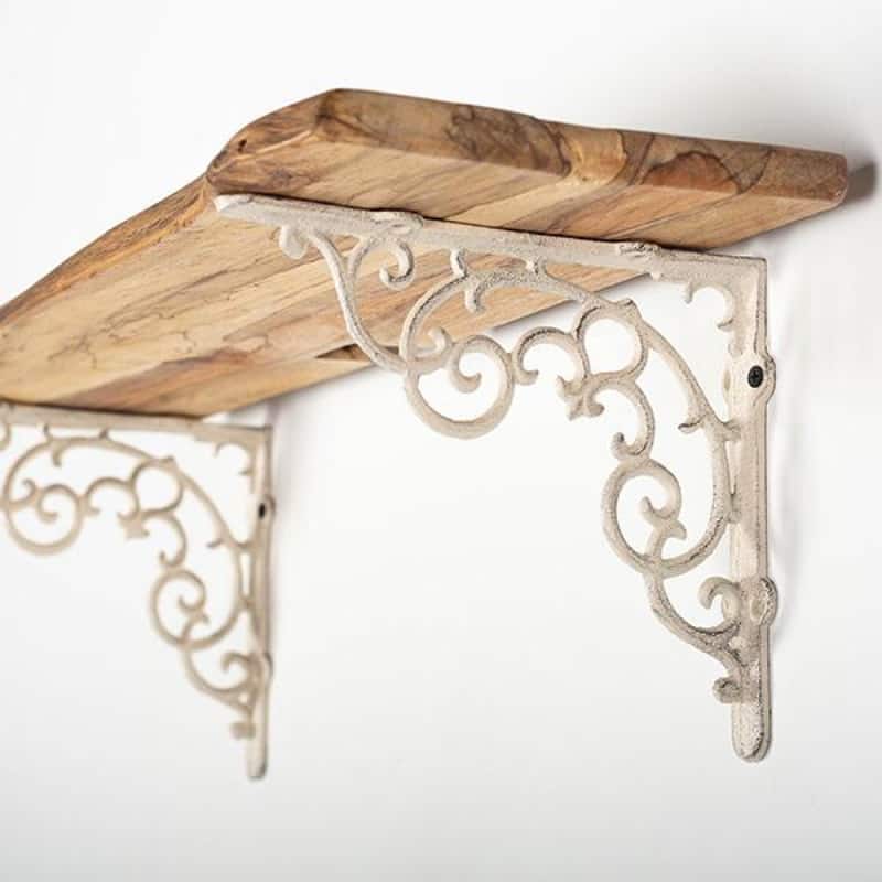 Set Of 2 Antique Cream Scroll Work Cast Iron Shelf Bracket