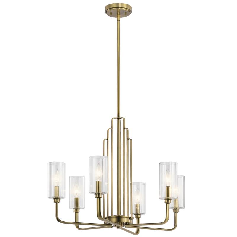 Kichler Kimrose 6 Light Chandelier with Clear Fluted Glass in Brushed Natural Brass