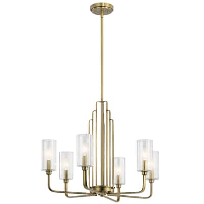 Kichler Kimrose 6 Light Chandelier with Clear Fluted Glass in Brushed Natural Brass