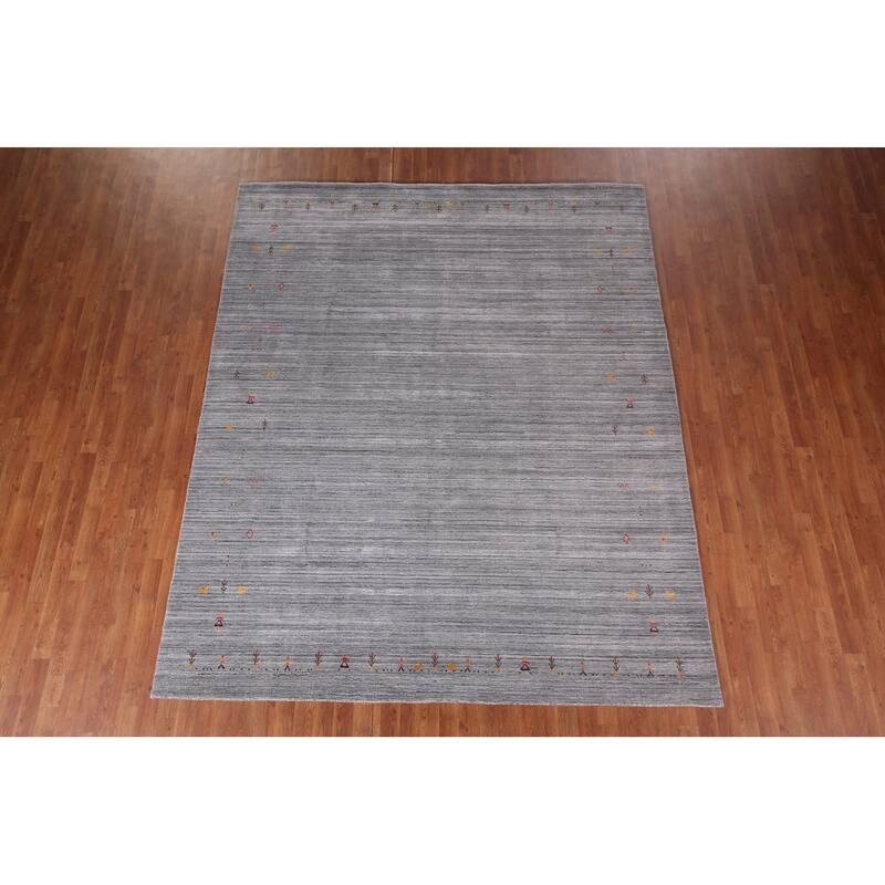 Striped Gray Gabbeh Oriental Area Rug Handmade Wool Carpet - 7'11"x 9'9"