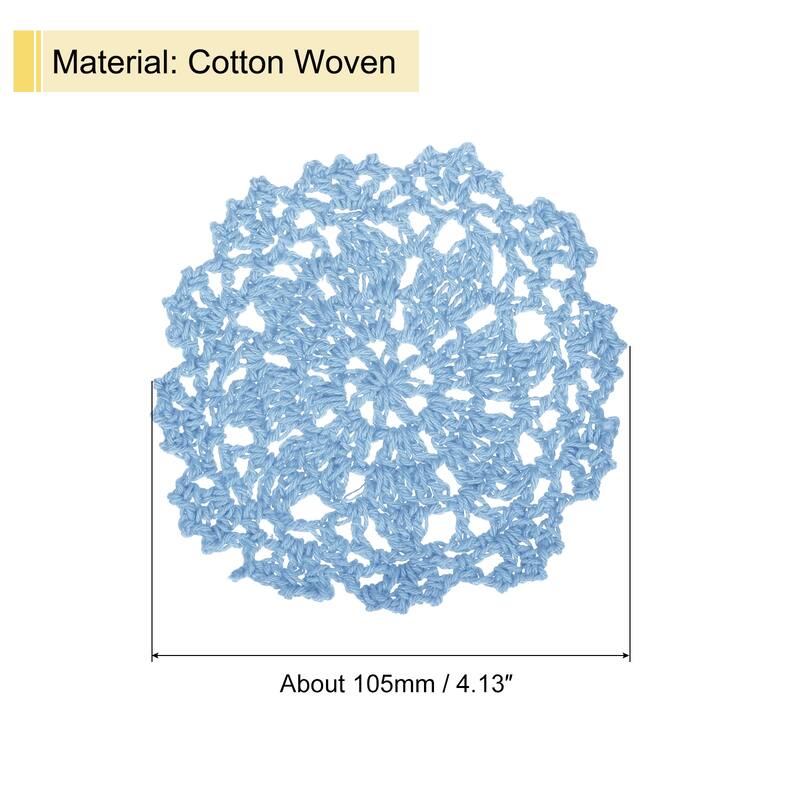 Fabric Coasters, 8pcs 4" - Cotton Woven Crochet Doilies with Floral - 105mm - Light Blue