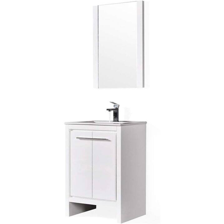 Blossom 24-Inch Bathroom Vanity with Ceramic Sink and Matching Mirror - Glossy White