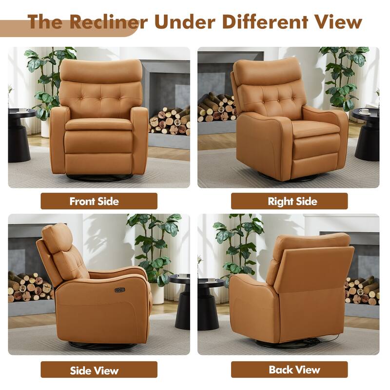 36.6''W Faux Leather Power Swivel Rocker Recliner With USB and Type-C Port