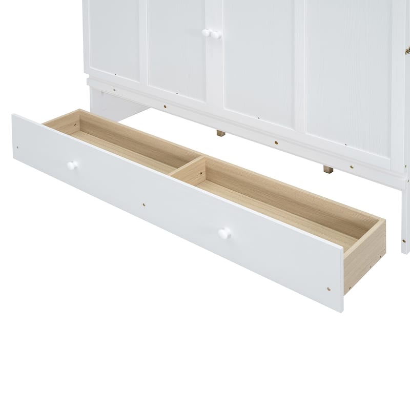 Queen Size Murphy Bed with USB Port, Large Drawer, and Space-Saving Design, White