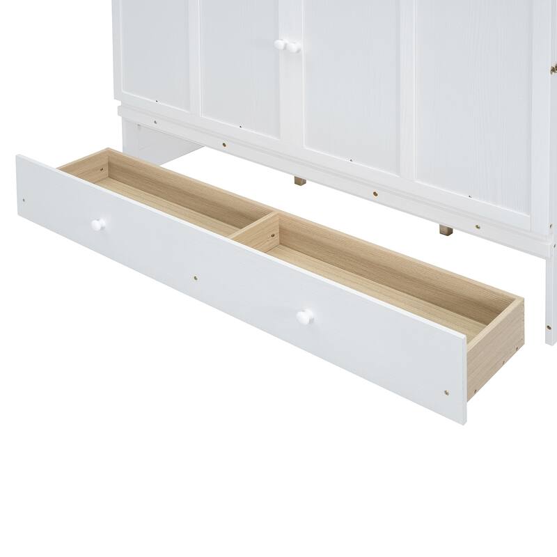 Queen Size Murphy Bed with USB Port and Large Drawer, Space-Saving Design, No Box Spring Needed, Espresso Finish