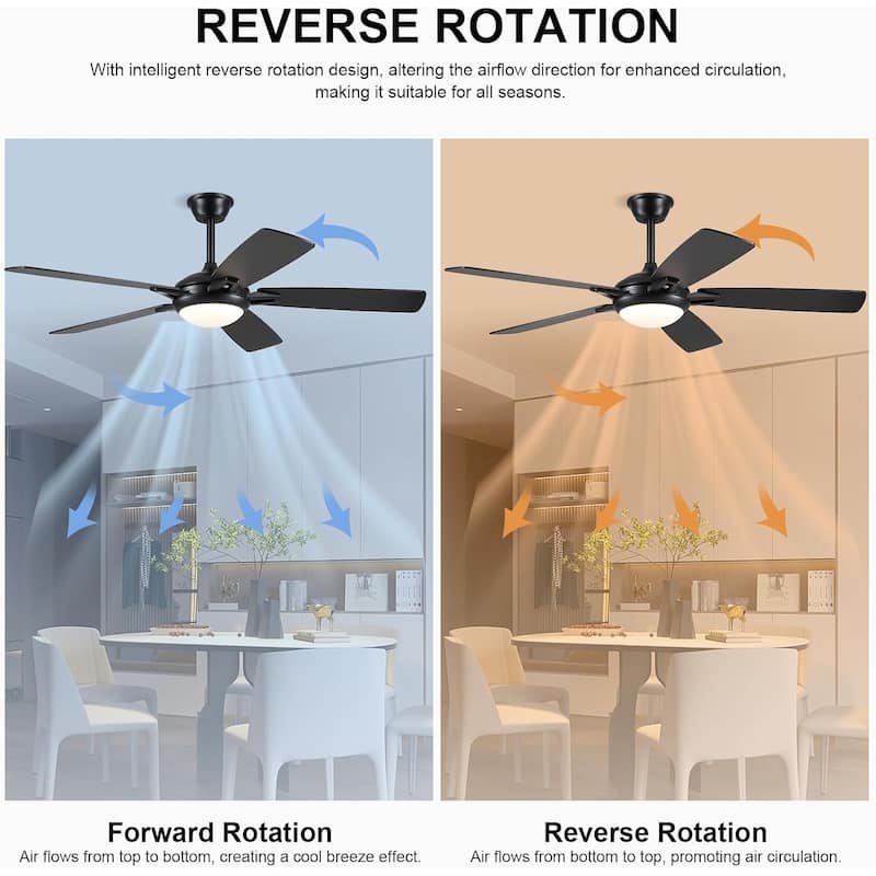 46“/52” Inch Modern Ceiling Fan with LED and Remote,5 Plywood Blades,Remote and APP Control