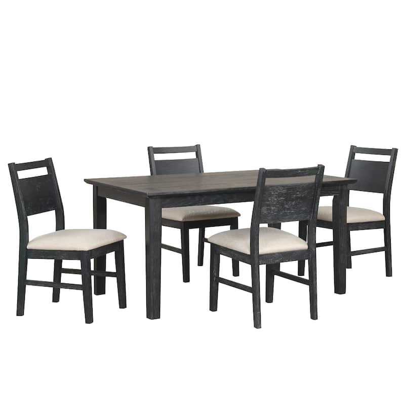 Saby 5pc Dining Table Set, 4 Side Chairs, Black Rubberwood, Light Brown