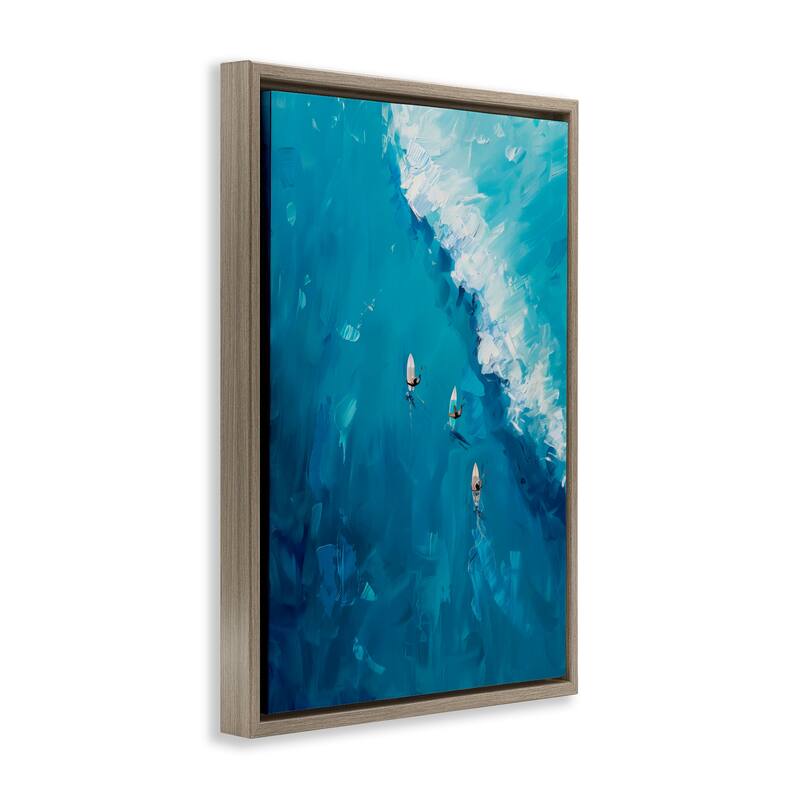 Stupell Aerial Surfers Approaching Wave Framed Floater Canvas Wall Art Design By LSR Design Studio