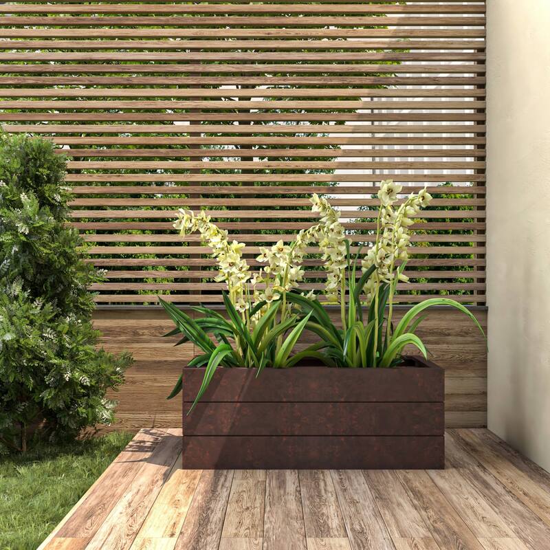 Oasis Modern Fiberstone Weather Resistant Planter Box With Drainage Holes for Garden Back yard Home Office