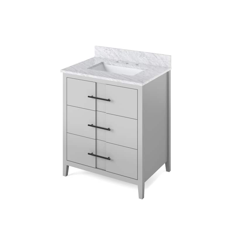 Jeffrey Alexander VKITKAT30R-MARBLE Katara 30" Free Standing Vanity - Grey / White Carrara - Ash Finish