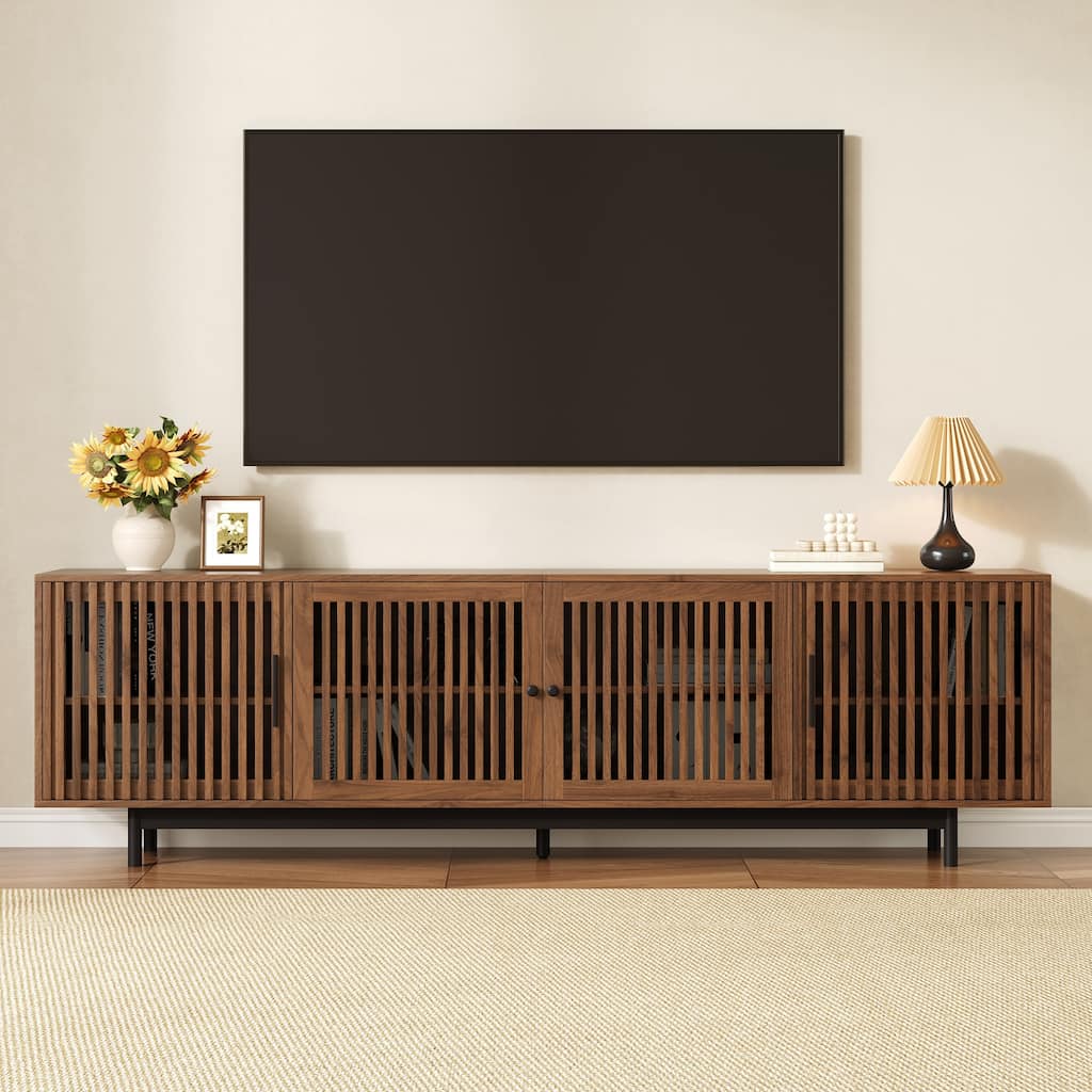 Walnut Entertainment Center TV Stand for TVs up to 85", Media Console Cabinet Accent Cabinet for Living Room