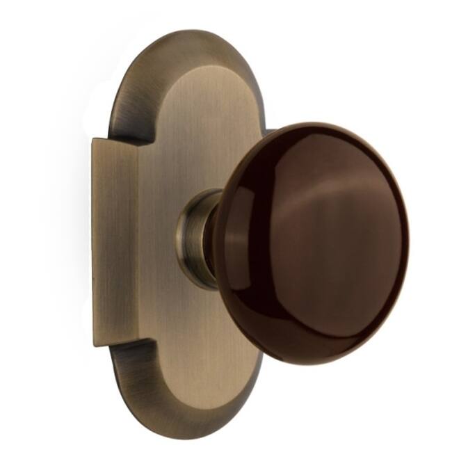 Nostalgic Warehouse Brown Porcelain Solid Brass Privacy Door Knob Set