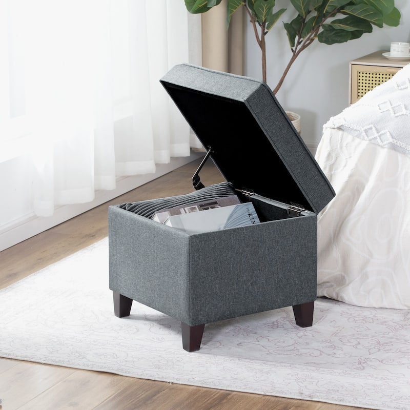 Adeco Toy Chest and Footrest Square Seat Storage Bench Ottoman Gray
