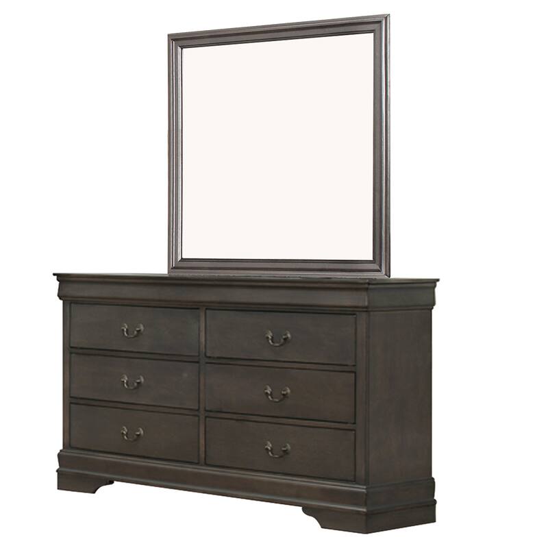 Fy Four Piece California King Bedroom Set, Brass Metal Handles, Stained Gray
