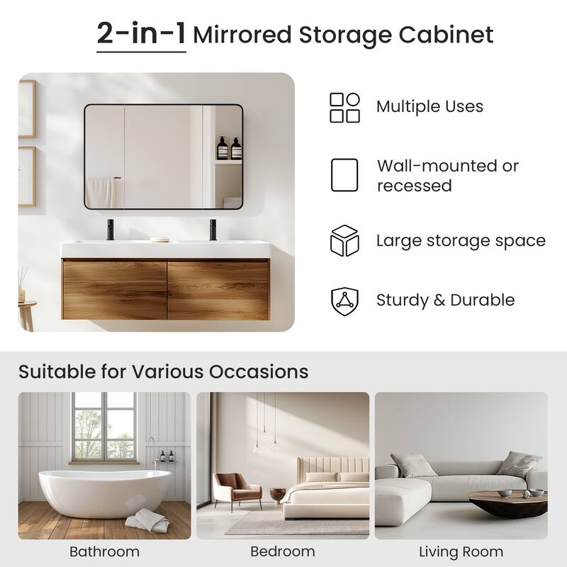 Talayuela Rectangular Aluminum Framed Medicine Cabinet with Mirror