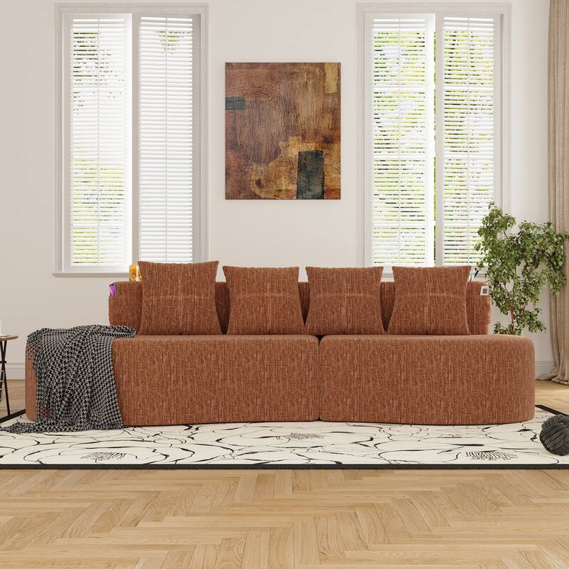 94.49" Chenille Curved Sectional Sofa with Pillows, No Assembly Required