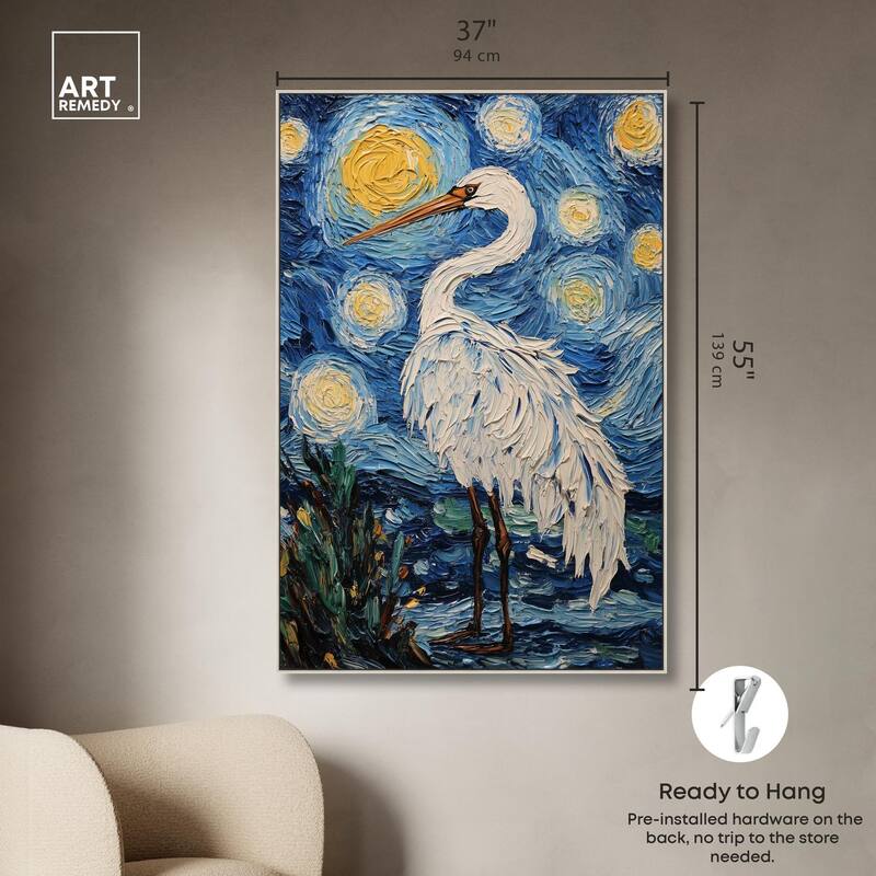 Crane in Starry Night Canvas by Art Remedy