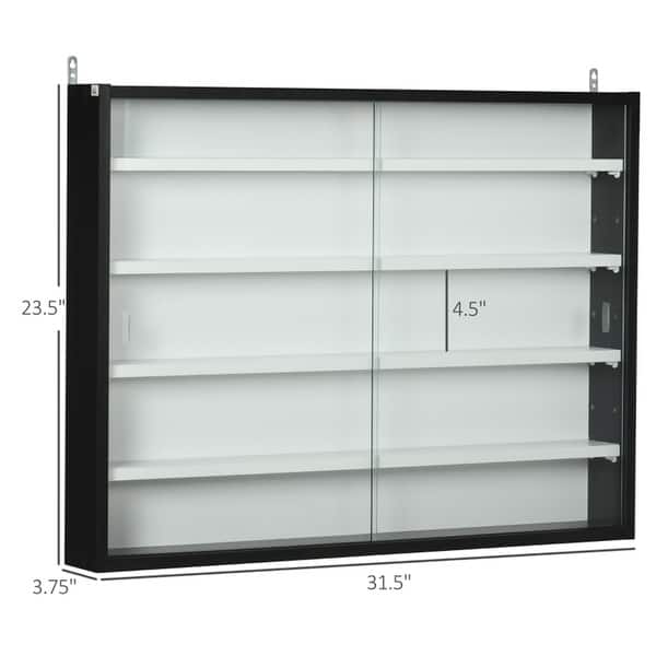 Wall Mounted Display Cabinet with Glass Sliding Doors and Adjustable Shelves - 31.5" W x 3.75" D x 23.5" H