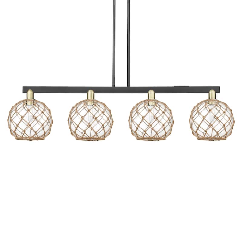 Innovations Lighting 716-4I-13-53 Farmhouse Rope Linear Farmhouse Rope - Black Antique Brass / Clear with Brown Rope
