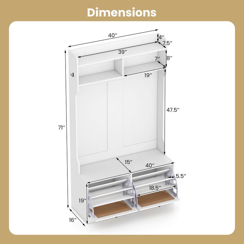 Costway 4-In-1 Hall Tree Entryway Bench with Coat Rack & Flip Drawers - See Details