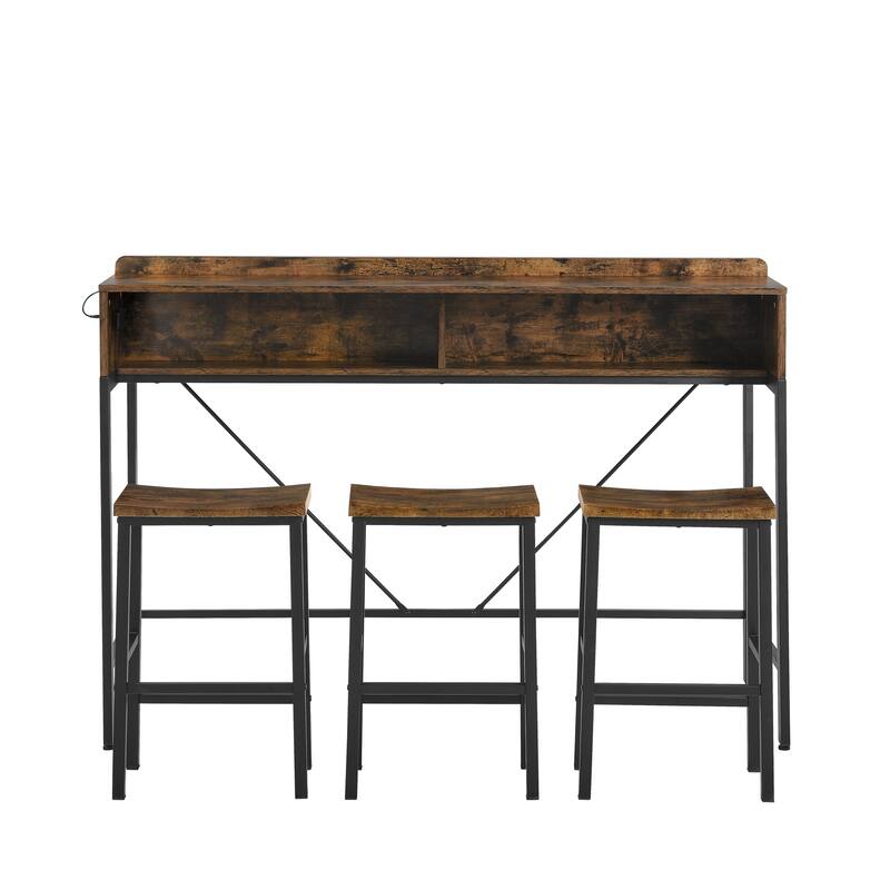 59 inch bar table, dining table, sofa table with power socket and LED light, 3 saddle stools, 4-piece bar table and chai