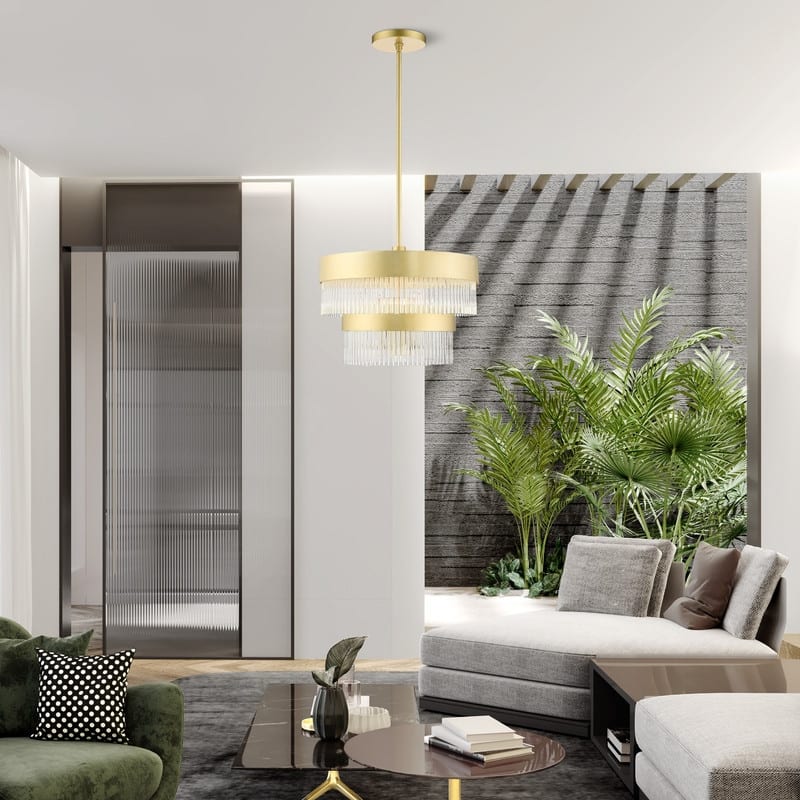 Livex Lighting 5-light Soft Gold Pendant Chandelier, 49824-33 - 20" Dia x 22.75" - 52.75" Adj. H