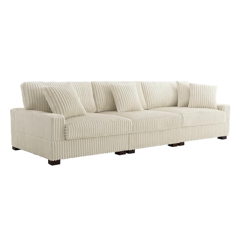 118" W Upholstered Plush Corduroy 3 Seater Sectional Sofa Couch