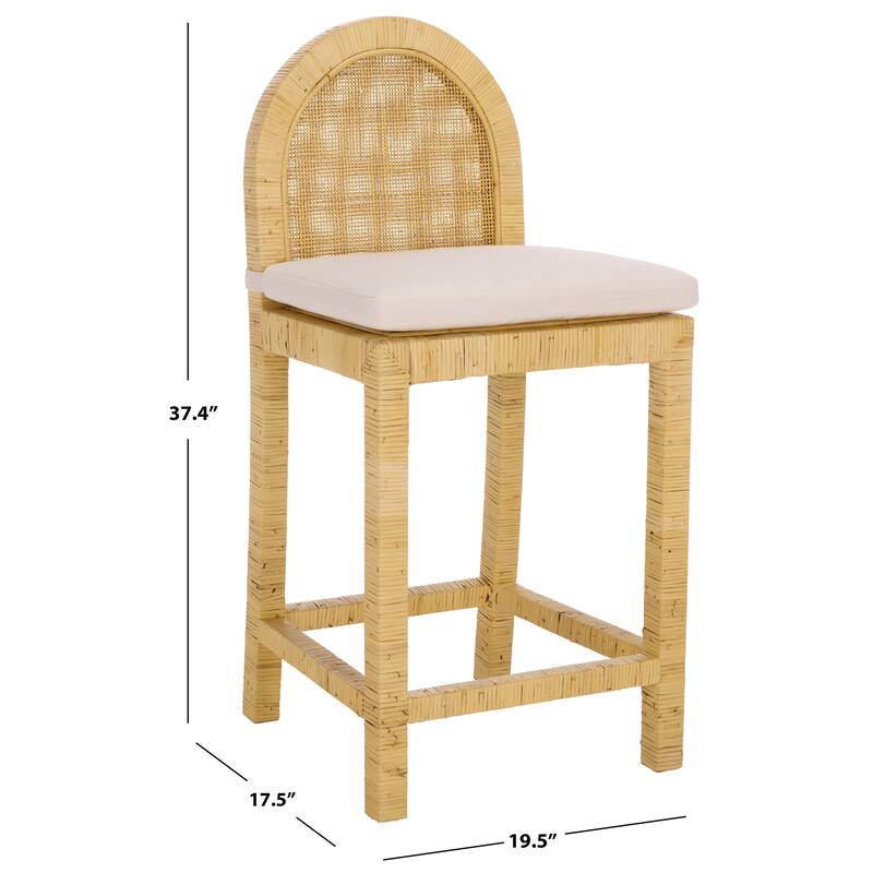 SAFAVIEH Home Tojo Cane Rounded Back Counter Stool - 20"W x 18"D x 37"H