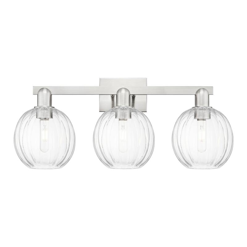 Innovations Lighting Downtown Urban - Preston - 3 Light 26" Globe Shade Bath Vanity Light - Clear/Brushed Satin Nickel