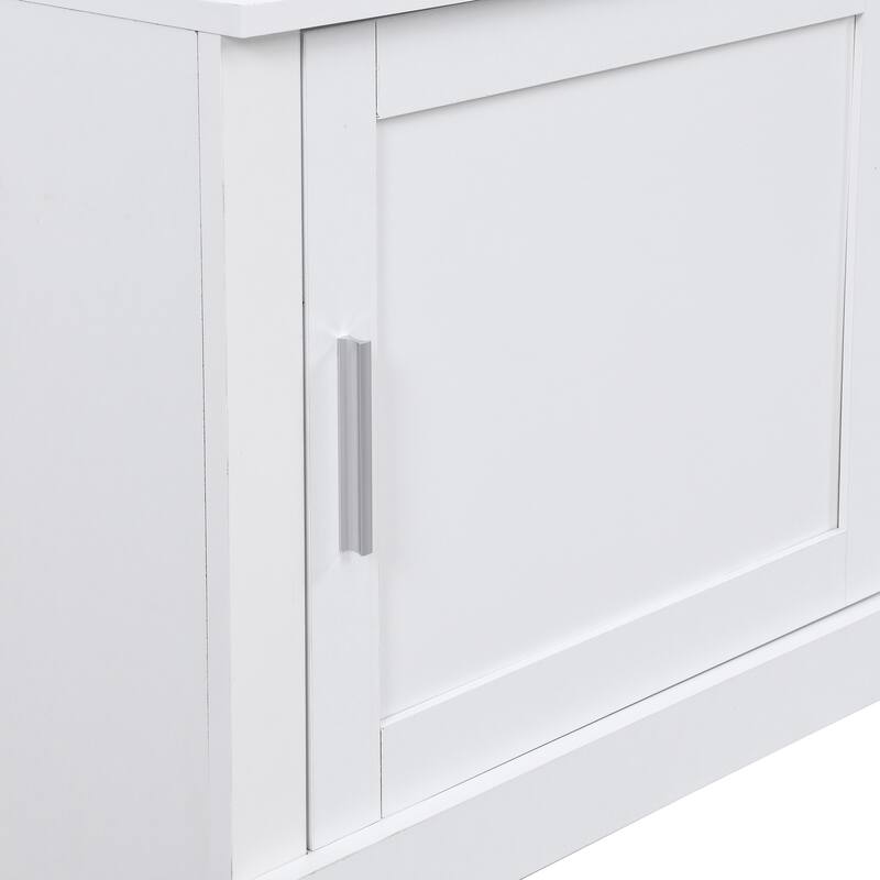Minimalist Slim Hall Tree with Cabinet & 6 Hanging Hooks, Multi-functional Storage Bench with Coat Rack