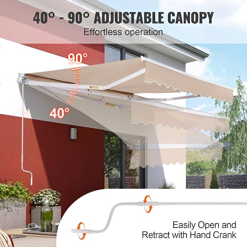 Retractable Patio Awning 12x10ft Outdoor Sun Shade Shelter with Crank - 12 x 10 ft