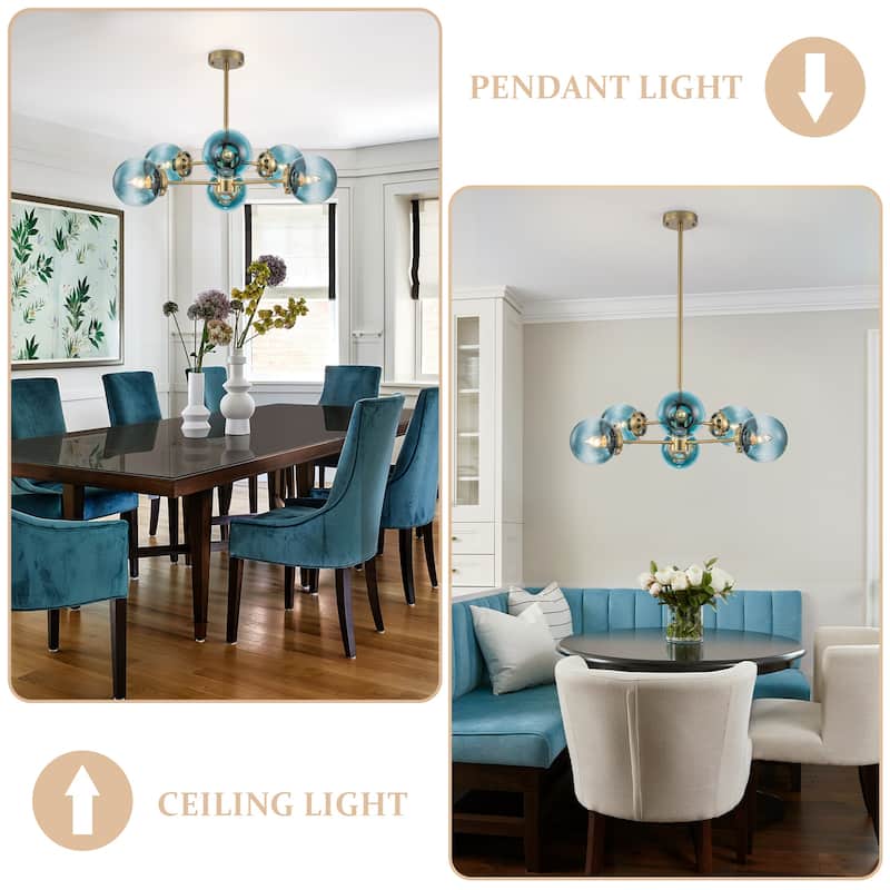 4/6-Light Modern Sputnik Globe Cluster Glass Chandelier for Dining Room
