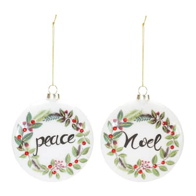 12ct "Peace" and "Noel" Wreath Christmas Disc Ornaments 4.25"