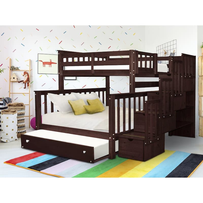 Taylor & Olive Trillium Twin over Full Stairway Bunk Bed, Full Trundle