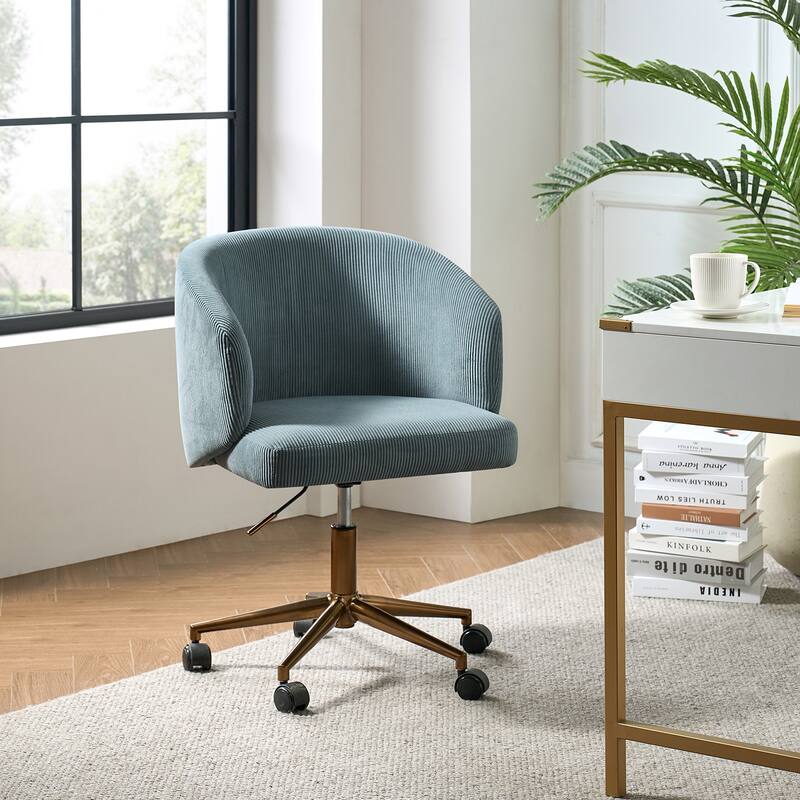 Astore Modern Corduroy Ergonomic Barrel Swivel Office Chair with Height-Adjustable by HULALA HOME